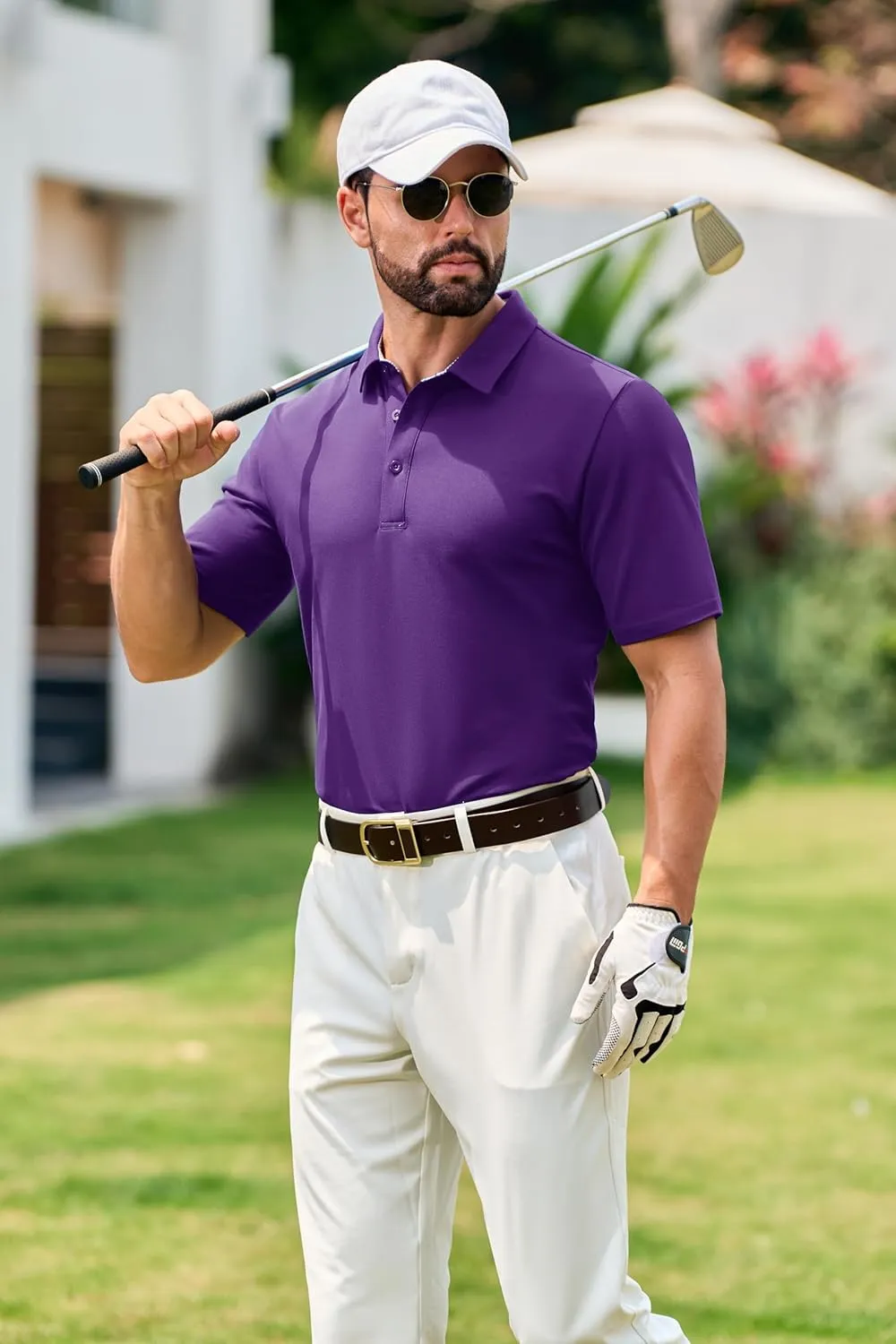 Cotrasen Men's Polo Shirts Short Sleeve Cotton Pique 3 Buttons Golf Shirts Classic Fit Casual Performance T-Shirt