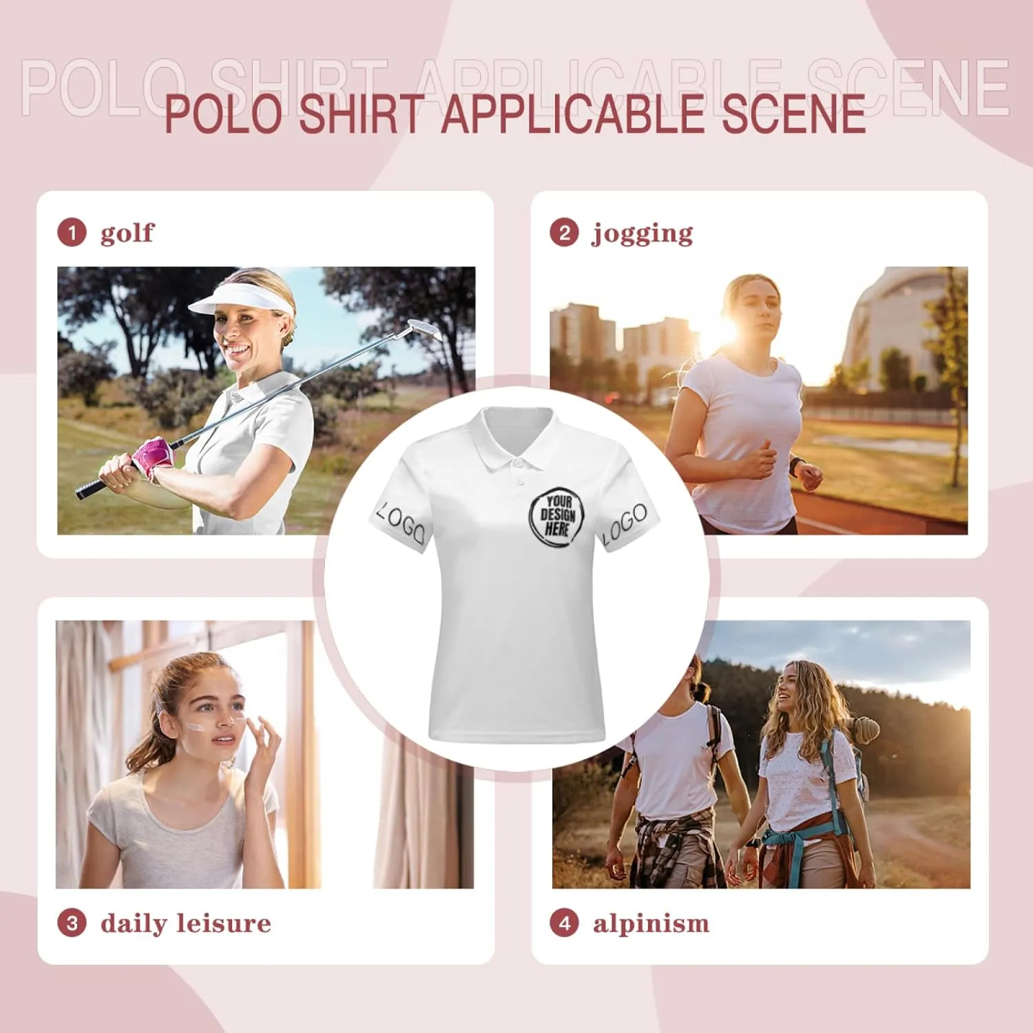 Custom Polo Shirts for Women Customize Your Text Custom Company Logo Personalized Short Sleeve for Sports