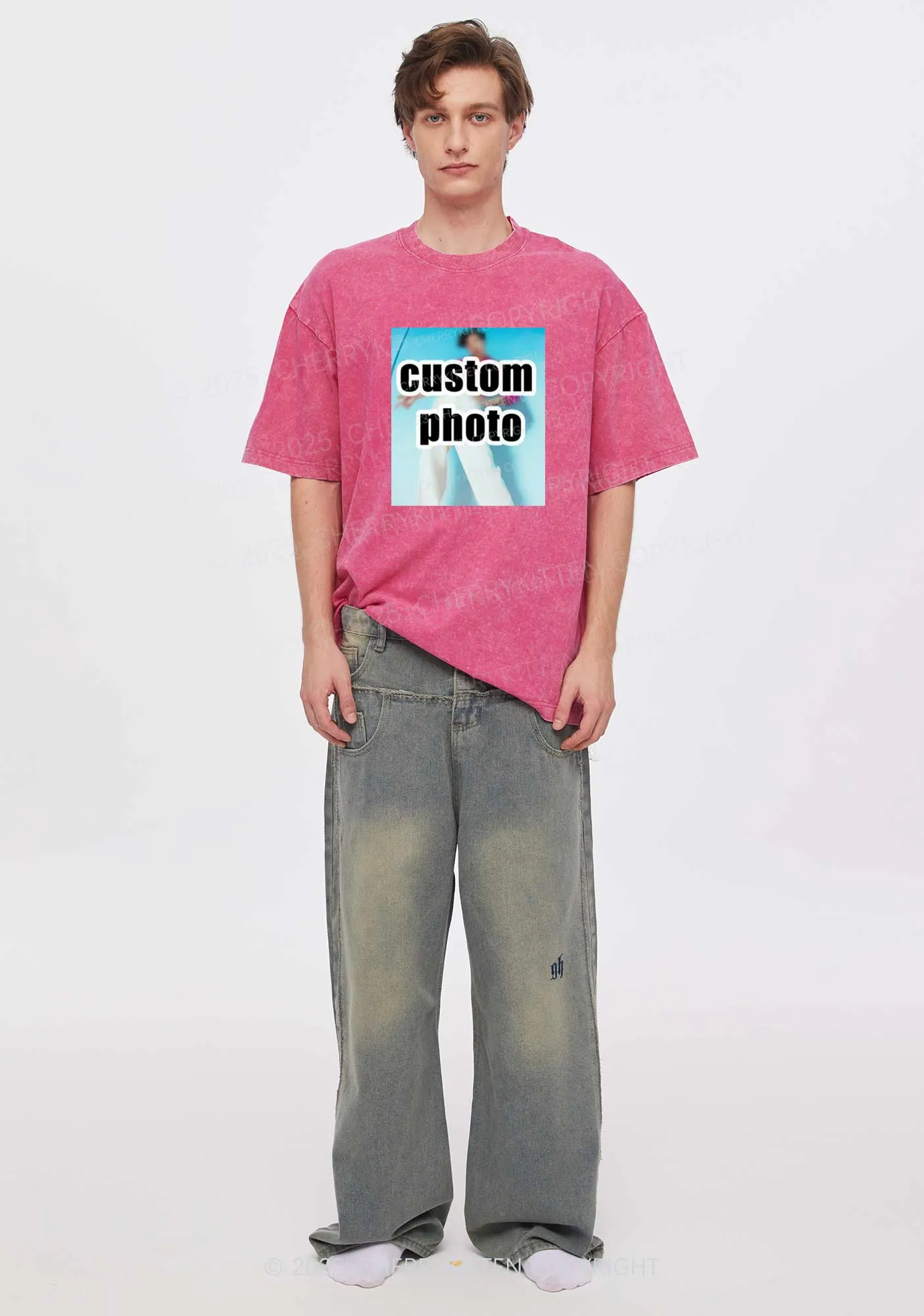 Custom Text Y2K Washed Tee Cherrykitten