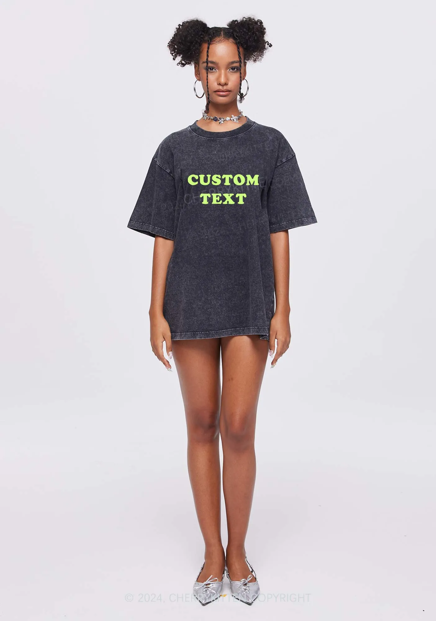 Custom Text Y2K Washed Tee Cherrykitten