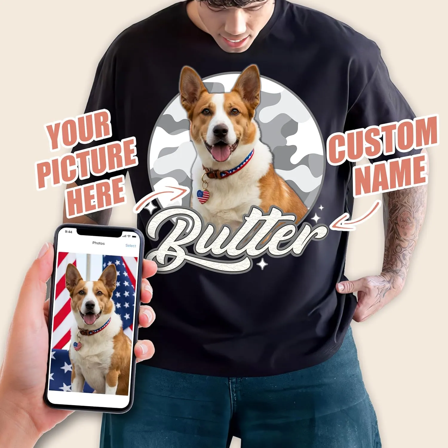 H-DEWALL Custom Shirts Custom Bootleg Rap Shirt for Him Custom Face Shirt with Photo Pet Custom Tees Gift for Dog Cat Lover