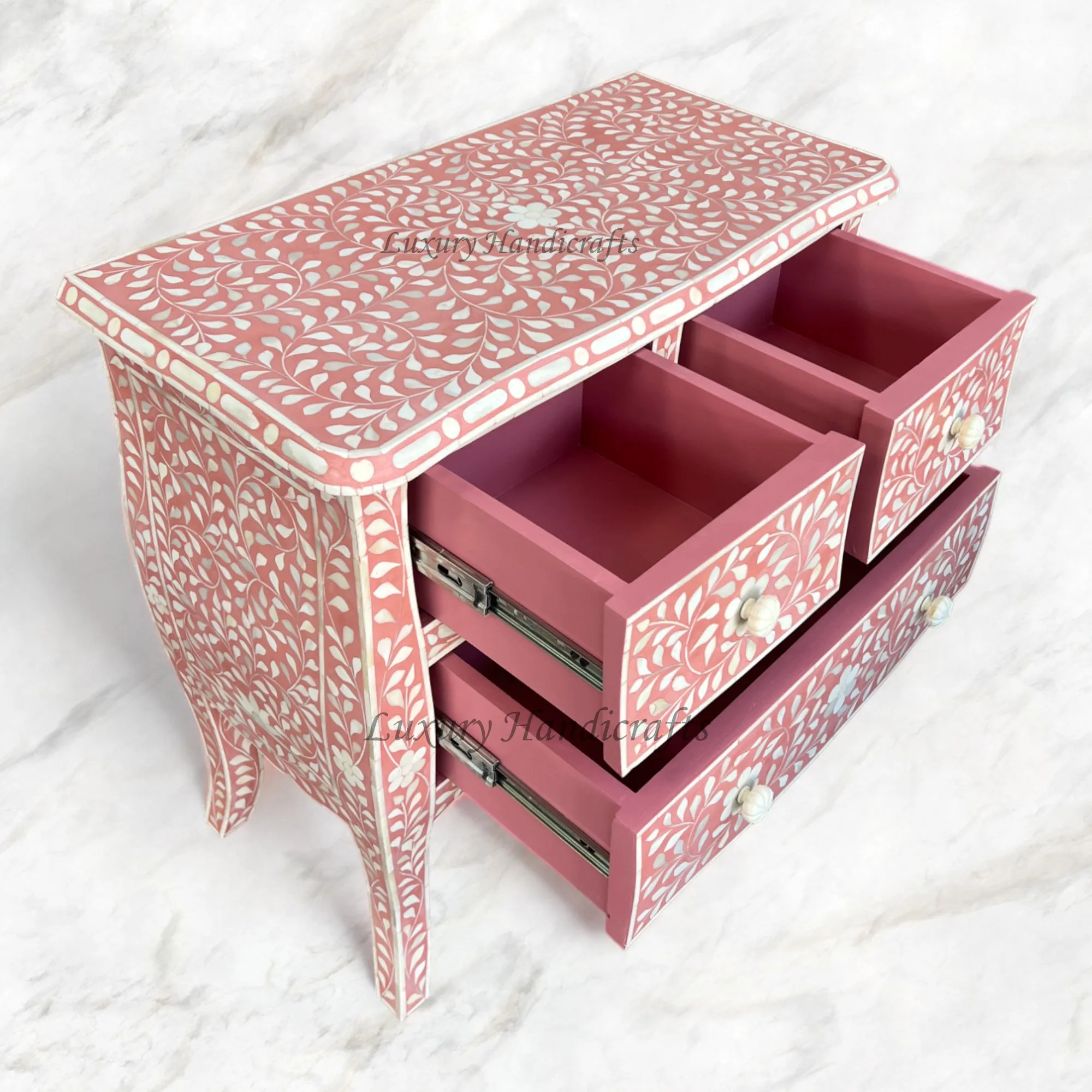 Lane Bone Inlay 3 Drawer Chest Peach | 3 Drawer Chest of drawer