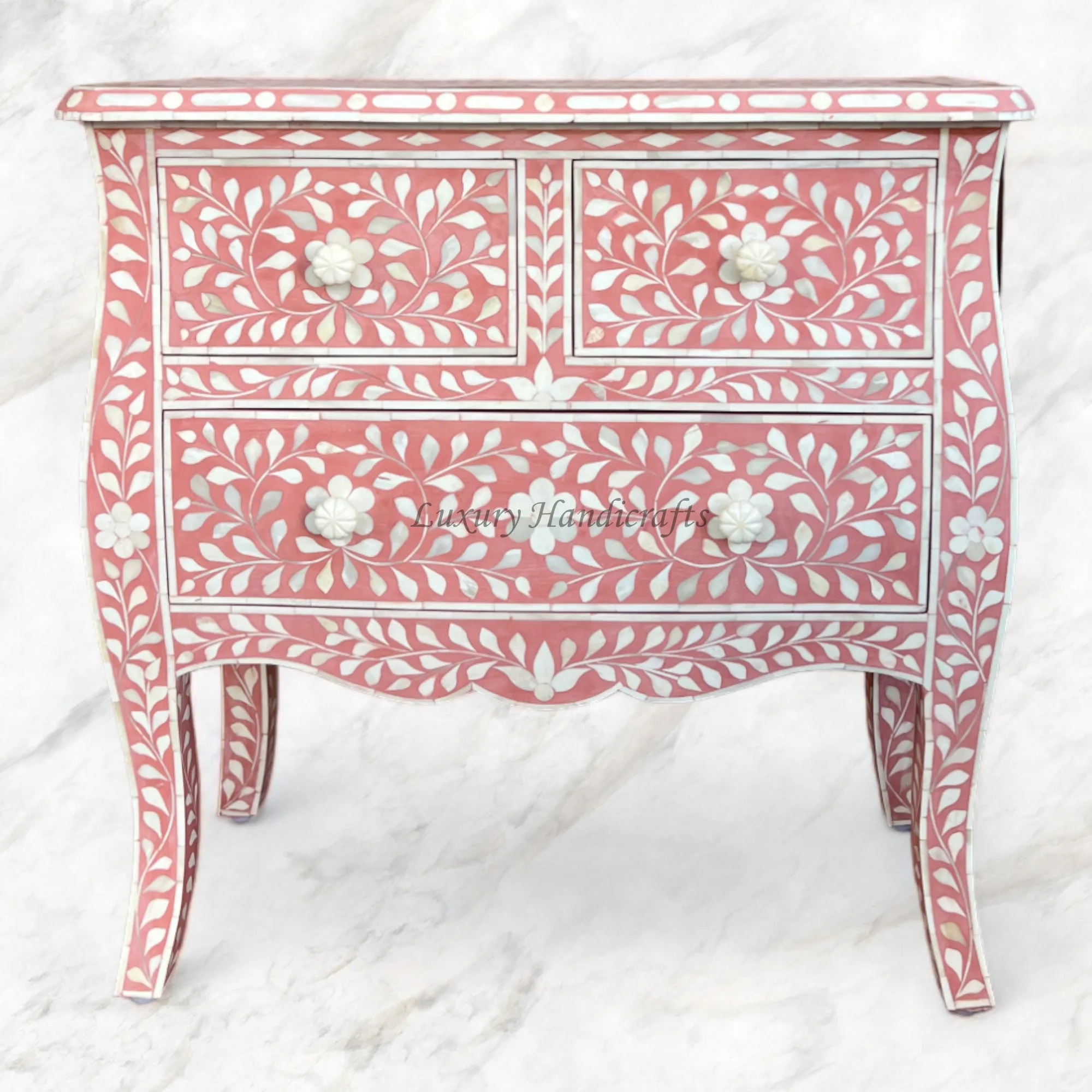 Lane Bone Inlay 3 Drawer Chest Peach | 3 Drawer Chest of drawer