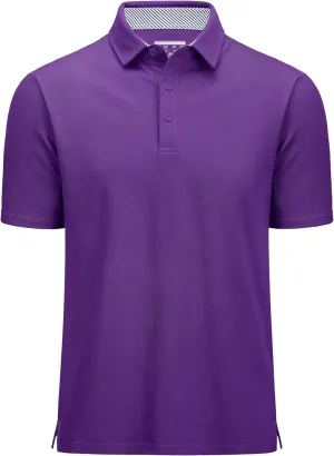 MAGCOMSEN Men's Polo Shirts Short Sleeve Cotton Pique 3 Button Classic Fit Casual T-Shirt Performance Golf Shirts