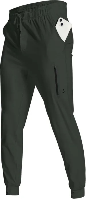 Men's Athletic Joggers with Zipper Pockets Stretch Track Pants Workout Running Gym Golf Sweatpants for Men