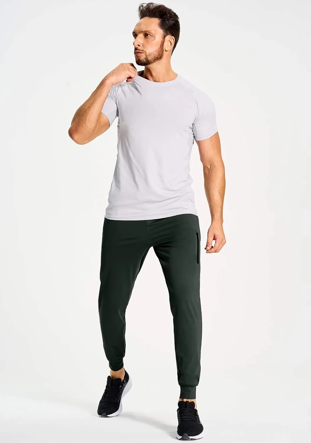 Men's Athletic Joggers with Zipper Pockets Stretch Track Pants Workout Running Gym Golf Sweatpants for Men