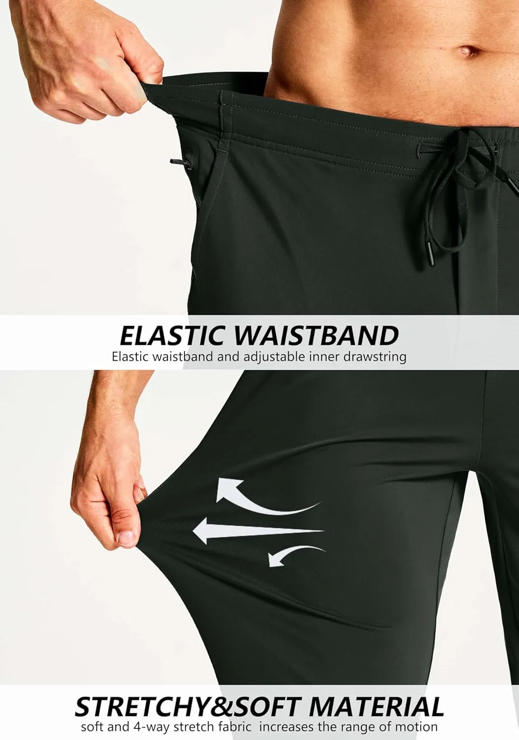 Men's Athletic Joggers with Zipper Pockets Stretch Track Pants Workout Running Gym Golf Sweatpants for Men