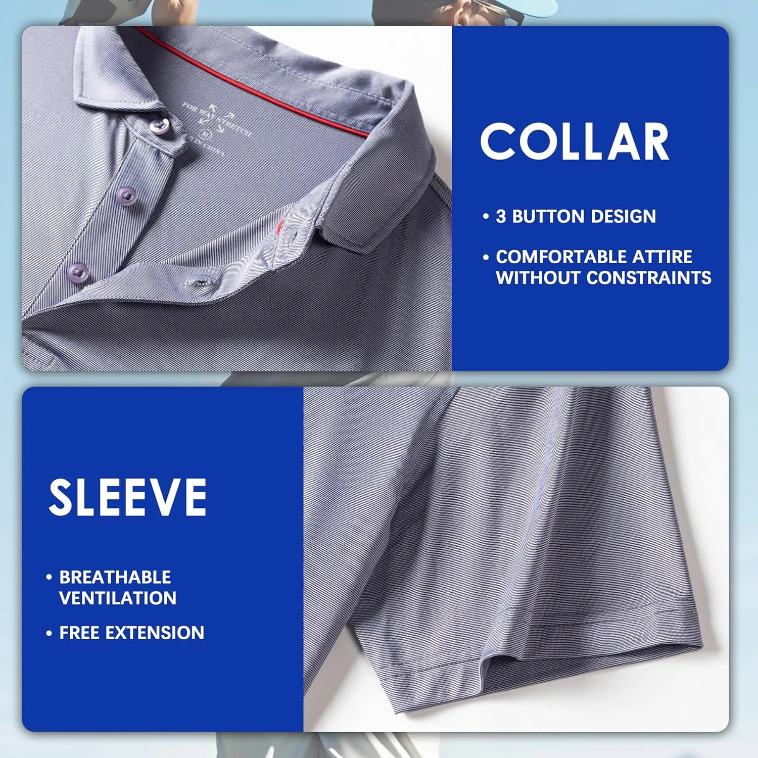 Mens Golf Polo Shirt Moisture Wicking Dry Fit Performance Athletic Short Sleeve Striped Golf Shirts for Men