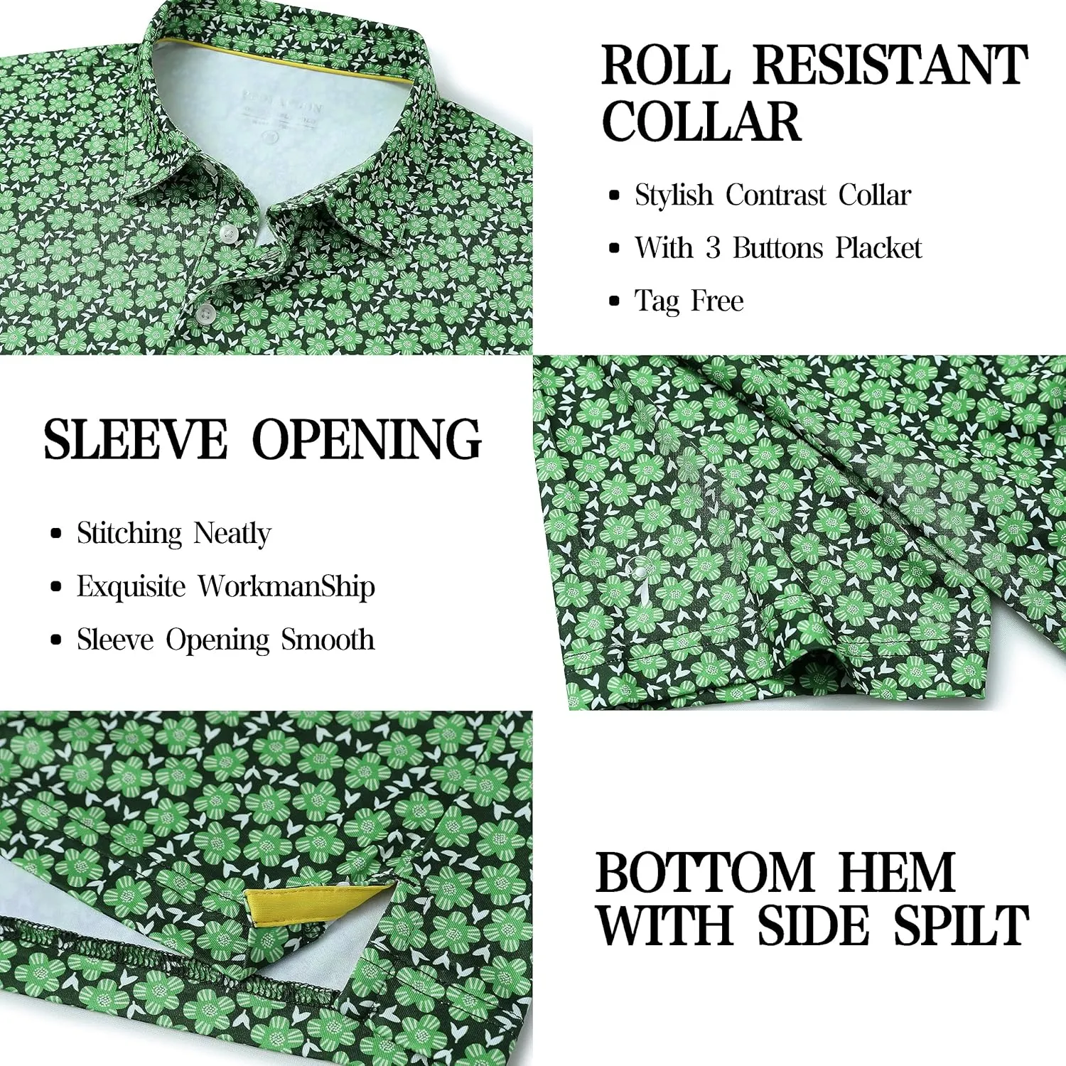 Mens Golf Shirt Moisture Wicking Dry Fit Print Performance Short Sleeve Polo Shirts for Men
