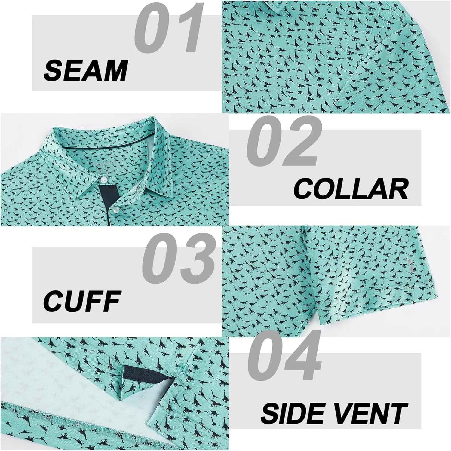 Mens Golf Shirt Moisture Wicking Dry Fit Print Performance Short Sleeve Polo Shirts for Men