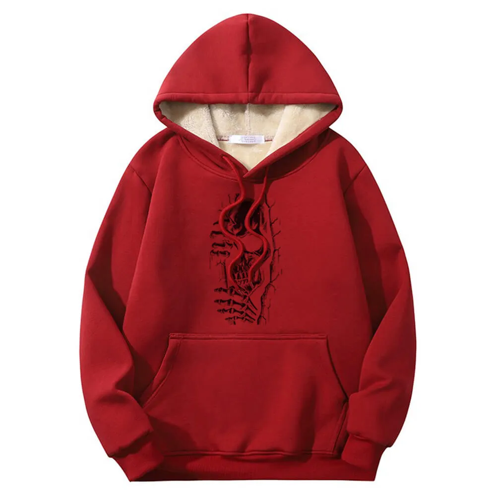 Multicolor Peeking Skull Crew Collar Fleece Sherpa Hoodie