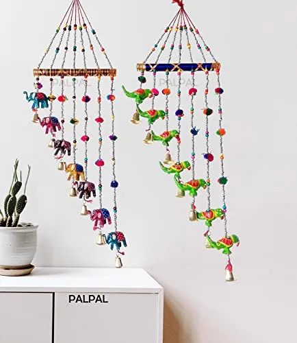PALPAL 1 elephant And 1 Parrot Wind Chimes Wall Hanging Home Decoration Item set of 2(2inchi-ele-1parrot-/set-2)