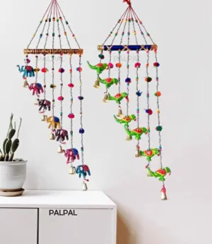 PALPAL 1 elephant And 1 Parrot Wind Chimes Wall Hanging Home Decoration Item set of 2(2inchi-ele-1parrot-/set-2)