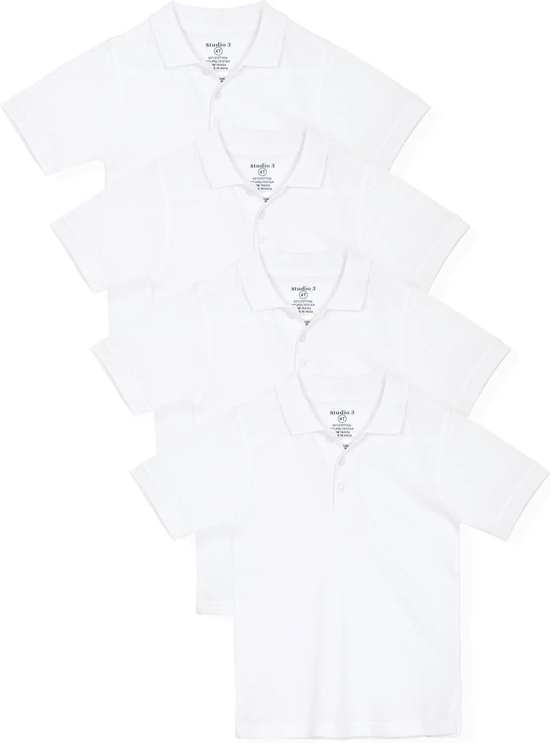 Studio 3 Boys - 4-Pack School Uniform Short and Long Sleeve Pique Polo Shirts