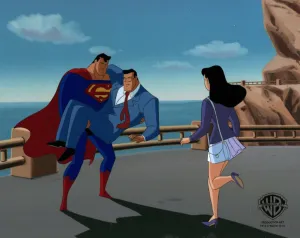 Superman the Animated Series Original Production Cel: Bizarro, Clark Kent, and Lois Lane
