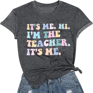 Teacher Shirt Women Funny Teach Letter Graphic Print T-Shirt Tee Top Inspirational Kindergarten Teacher Appreciation Gift