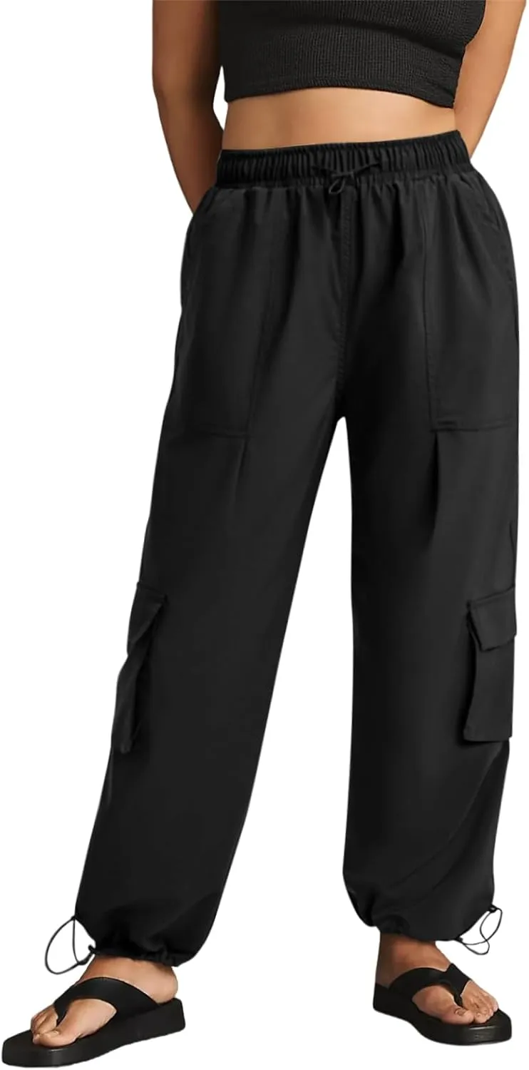 Women's Cargo Pants Water Resistant Lightweight Drawstring Hiking Joggers Base Jump Parachute Pants