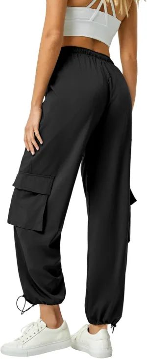 Women's Cargo Pants Water Resistant Lightweight Drawstring Hiking Joggers Base Jump Parachute Pants